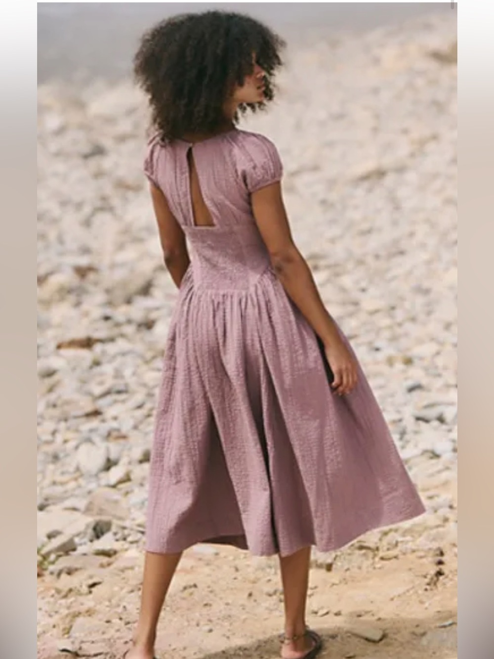 Free People Ciara Pucker Check Midi Dress Seersucker Drop Waist Boho Cottagecore - Picture 3 of 9